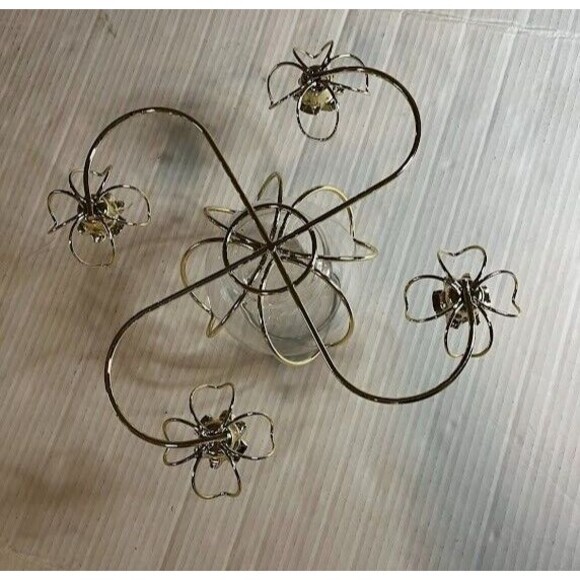 Cottagecore "Cinderella Coach" 4 Candle Holders w/Round Glass Vase Centerpiece - Picture 3 of 3